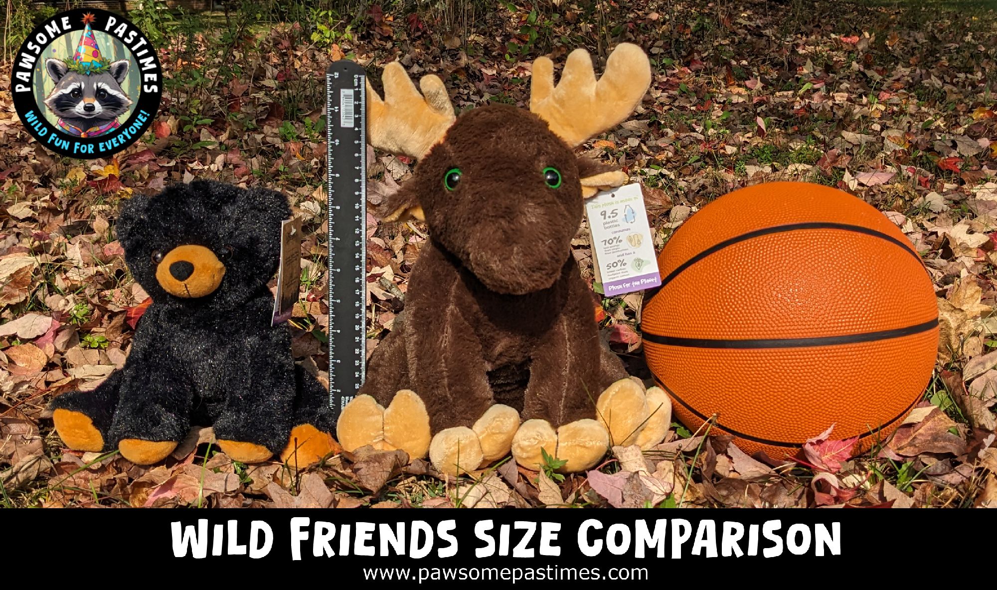 Pawsome Pastimes Wild Friends 8" and 16" Plush Size Comparison
